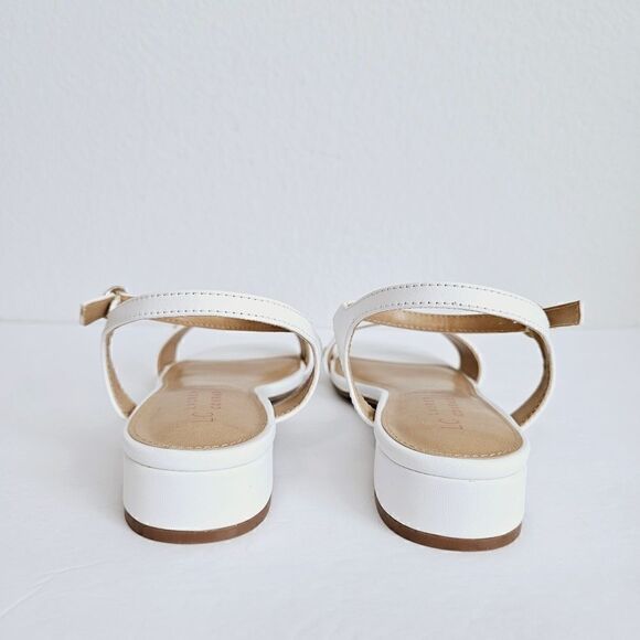 New! Faux Leather White Pearl Block Heel Square Toe Bridal Sandals - Picture 6 of 9